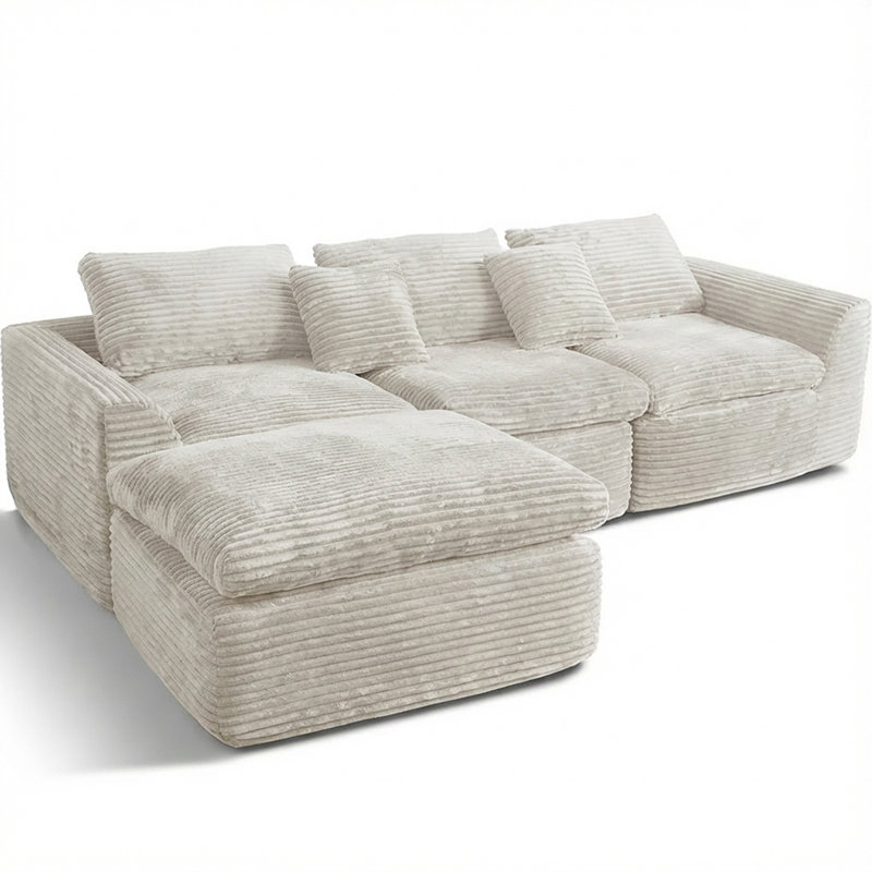 Canapé en éponge sans os de 108 pouces à haute résilience avec 30 coussins en forme de nuage à double couche, plusieurs options de combinaison, aucune installation requise