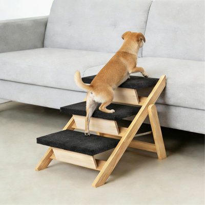 Escaliers / marches en bois pour animaux de compagnie, marches de chien de taille moyenne pour lits hauts, canapé, canapé, voiture, rampe pliable pour chien en bois 2-en-1 avec patins antidérapants, sécurité, échelle portable durable pour chien / chat jusqu'à 150 lb, 3 marches