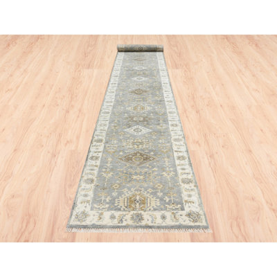 Tapis de couloir oriental en laine noué à la main argenté 2 pi 8 po x 17 pi 10 po 2238CDBAF6FE40B39111A4B95809C9C9