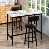 Space-Saving 39" Bar Table Set for 2 with PU Leather Stools - White Marble MDF Counter Height Dining Set