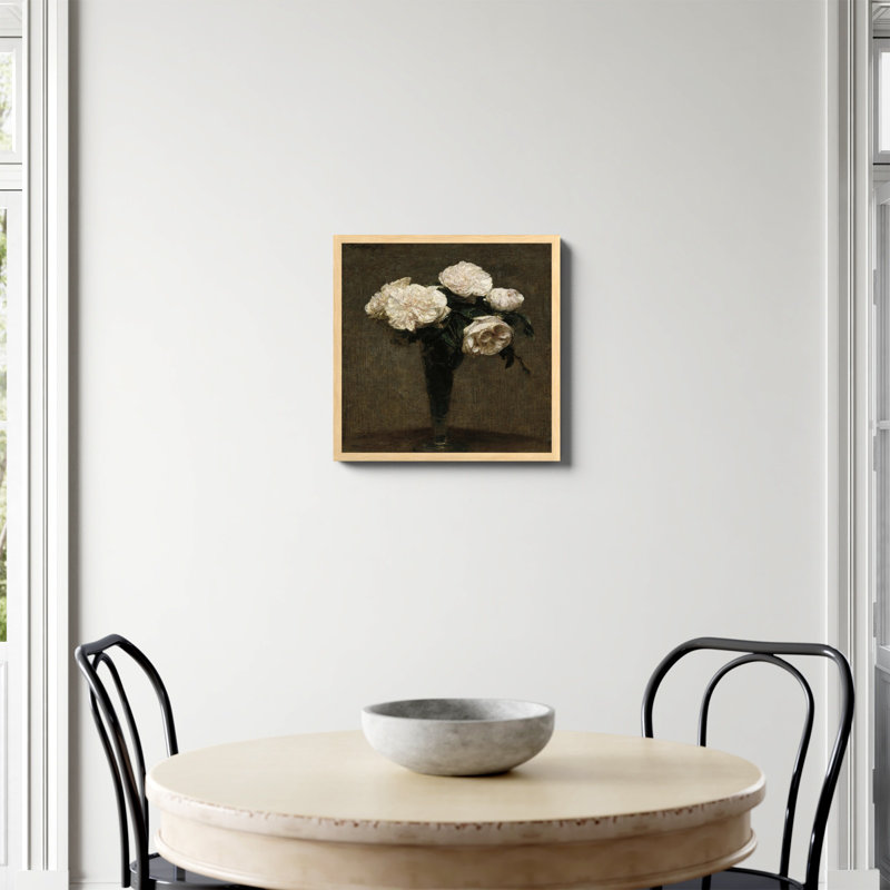 «Roses In A Vase Print» par Henri Fantin Latour, H 20 po x l 20 po, Non, Papier avec cadre photo en érable