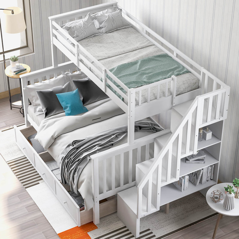 Mercedes Twin Over Full 3-Drawer Standard Bunk Bed with Storage Stairs by Three Posts™ Baby & Kids, White