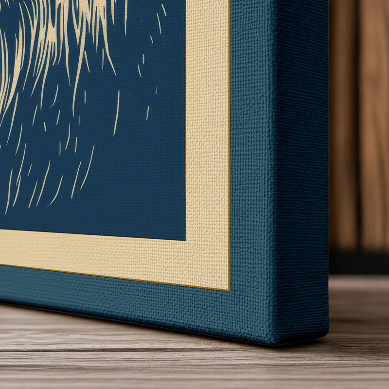 Noble Lion Japandi - Wrapped Canvas, 18x12 - 45.7 x 30.5 cm, Teal Border