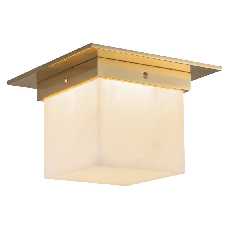 Mineral 8-in Brass Flush Mount, Alabaster, Brass
