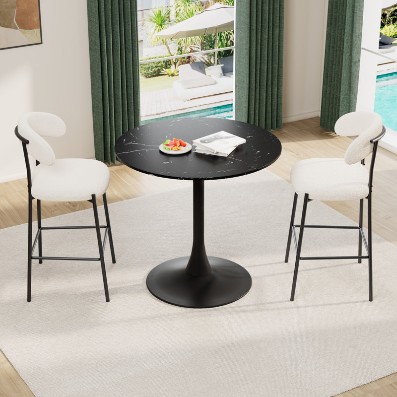 Ensemble de table de bar, ensemble de table de salle à manger ronde avec 2 tabourets de bar, Blanc, Noir