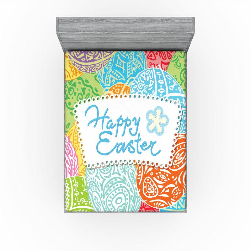 Ambesonne Easter Fitted Sheet 2-Pack Spring Holiday Multicolor, California King Fitted Sheet