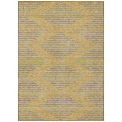 9' X 12' Gold And Ivory Geometric Washable Indoor Outdoor Area Rug