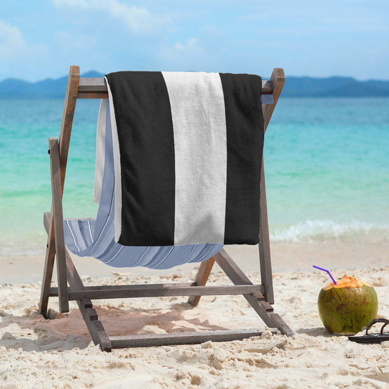 Lightweight Beach Towel, Black/White/Black, Microfiber