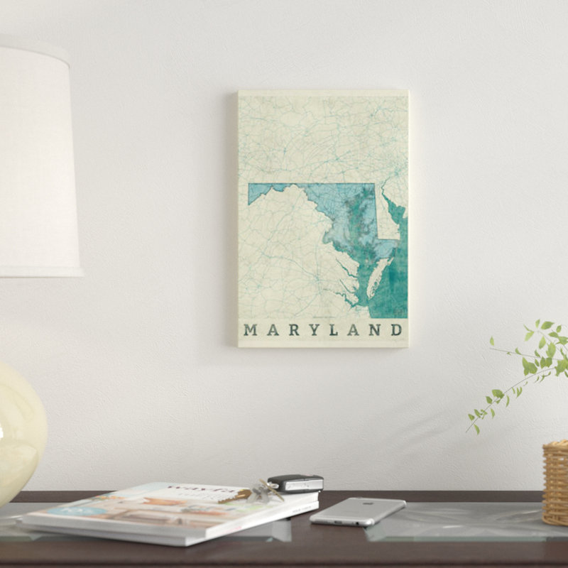 «Maryland Map», impression sur toile, H 18 po x l 12 po x P 1,5 po, Toile tendue, Pas de tapis