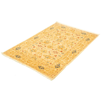 Tapis décoratif en laine noué à la main de conception unique New Age Peshawar Ivoire/bleu 4 pi 5 po x 6 pi 9 po Broucek
