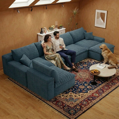 136" Cloud Couch Modular Sectional Sofa for Living Room, L-Shape Boneless Couch with Deep Seat, Modern Corduroy 5-Seater, No Assembly Required
