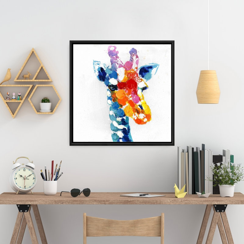 Toile girafe à taches de couleur - Décoration de chambre à coucher - Bleu, H 25,25 po x l 25,25 po