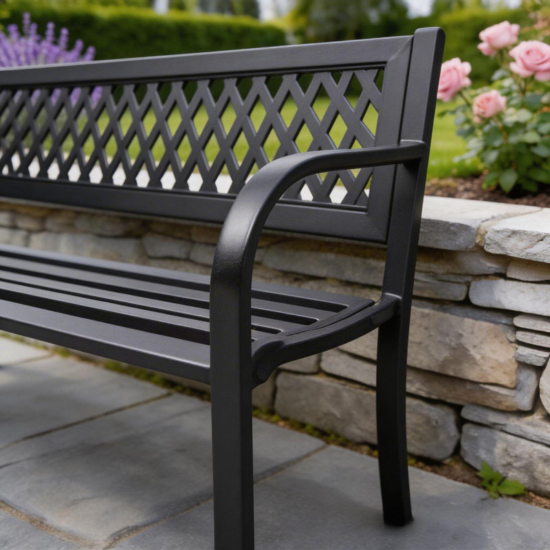 Lara Black Metal Outdoor Bench