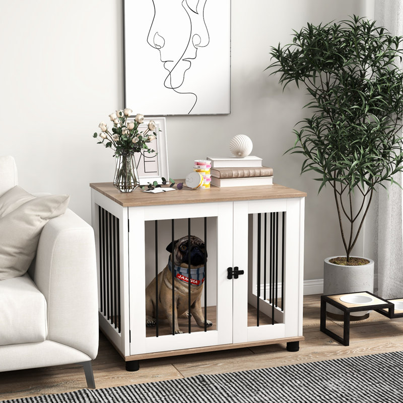 Table de cage pour chien, chenil d'intérieur noyer brun pour petits et moyens bergers Allemands, animal de porte verrouillable et durabilité comme taureau latéral, espace sécuritaire
