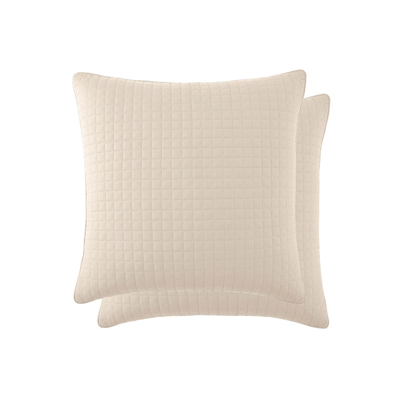Vilano Springs 2-Piece Microfiber Embroidered Quilted Sham Covers, 22" H x 22" W, Bone