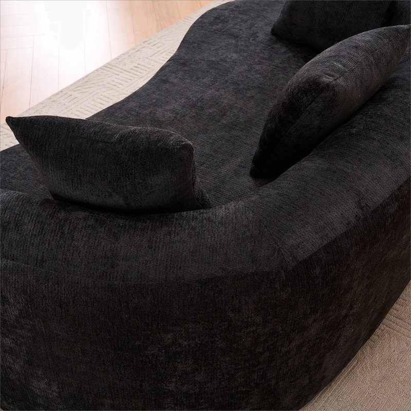 Canapé en forme de croissant, conception moderne à dossier bas avec coussins profonds, comprenant un canapé à trois places rempli de mousse qui ne nécessite aucun assemblage. (Tissu chenille noir)