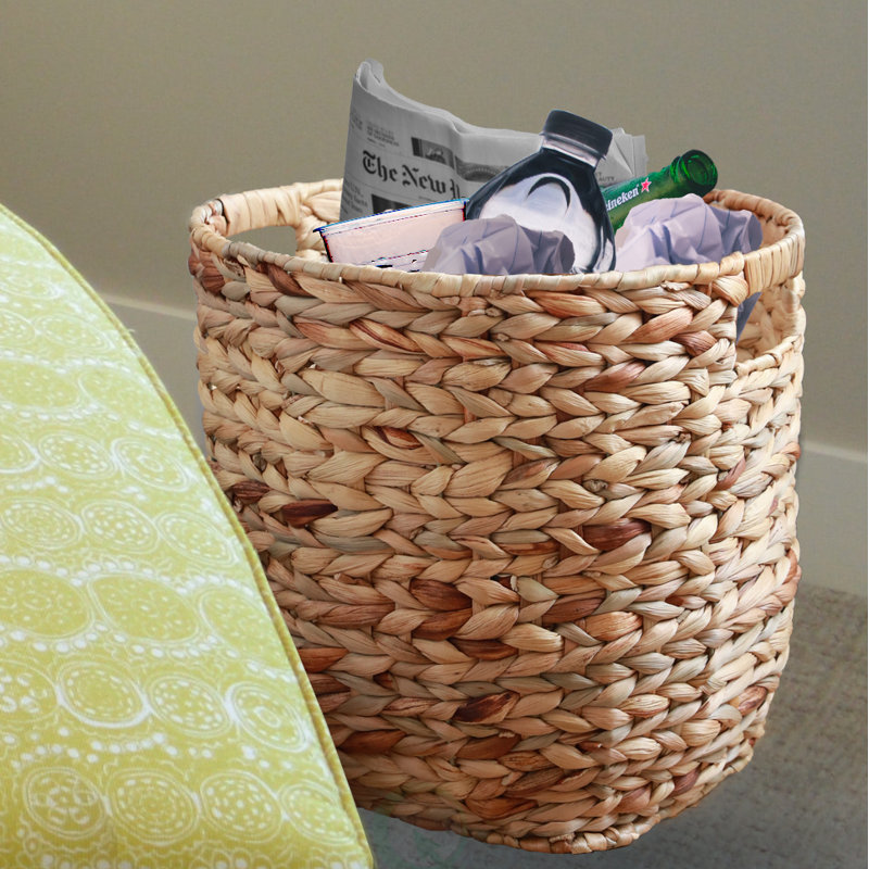 Large Round Handwoven Water Hyacinth Wicker Basket with Handles