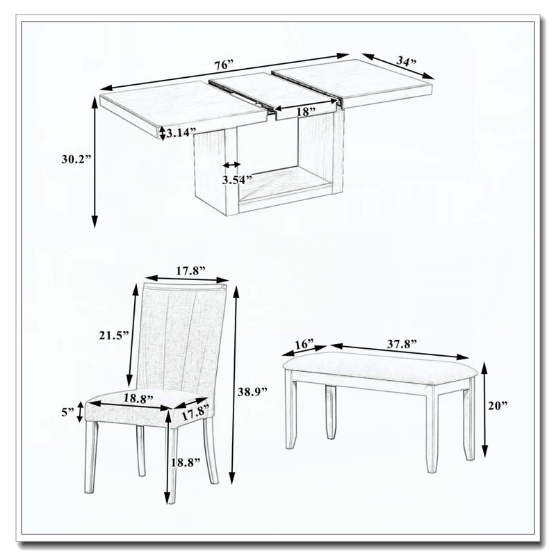 Contemporary Extendable Pedestal Dining Table Set with Bench
