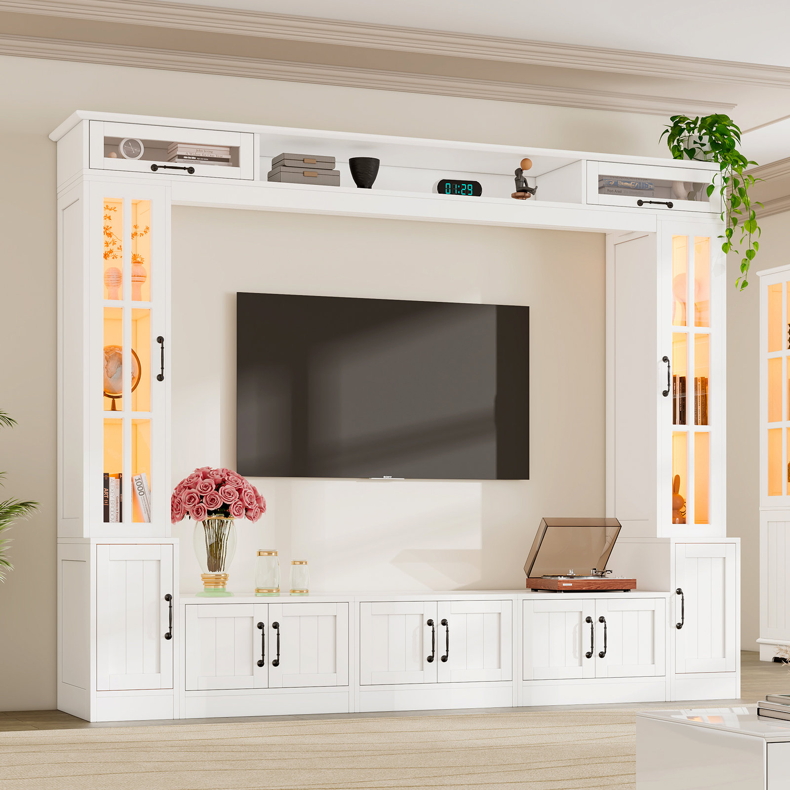 LUXOAK 98" Modern Entertainment Center Wall Unit Set With Ample Storage & Led Lights | Wayfair