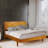 Gazelle Solid Wood Bed Frame with Artistic Patterned Headboard, Queen size bed, Caramel-43895569-43895568
