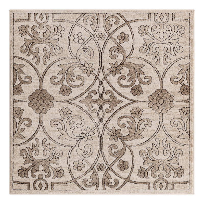 Tapis oriental beige foncé Derby, Carré 4 pi