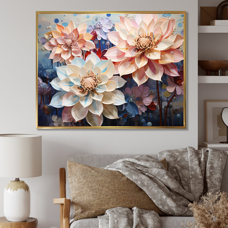 Marey " China Art Graceful Blossoms IV ", 30" H x 40" W x 1.5" D, Gold Floater Framed