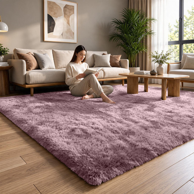 Machine Tufted High Pile Shag Area Rug(Ultra Soft & Fluffy), Tye Dye Pink, Rectangle 200 x 290 cm