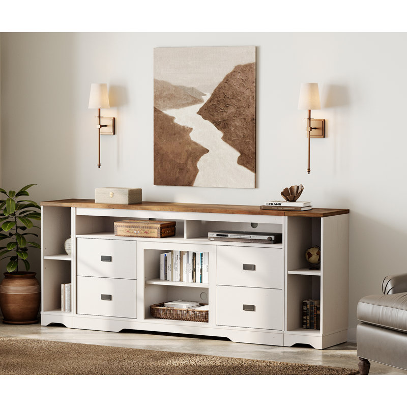 Laziza 3 in 1 Morden Farmhouse TV Stand For 85 inch TVs with 4 Drawers and Spacious Storage Space, White