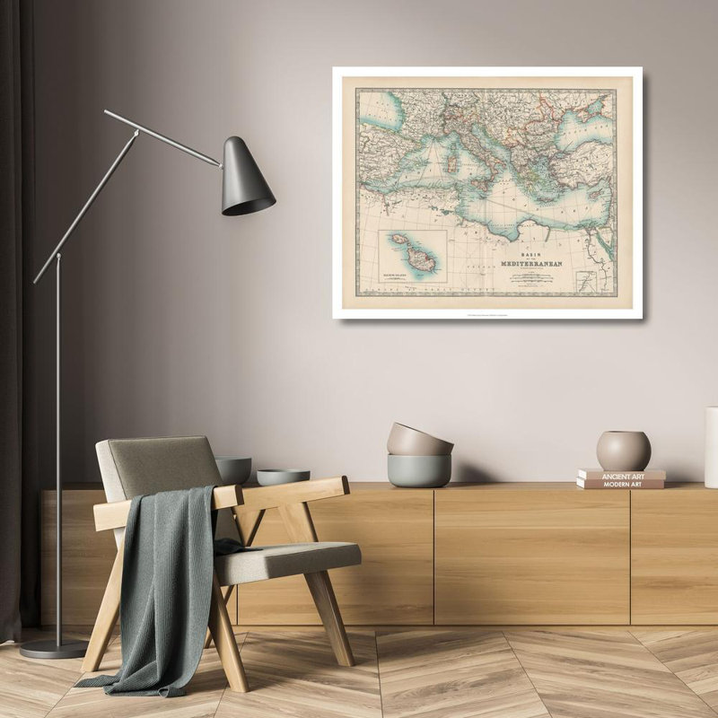 Art sur toile tendue par Red Barrel Studio® Johnston Gallery: Johnstons Map of the Mediterranean, H 20 po x l 24 po