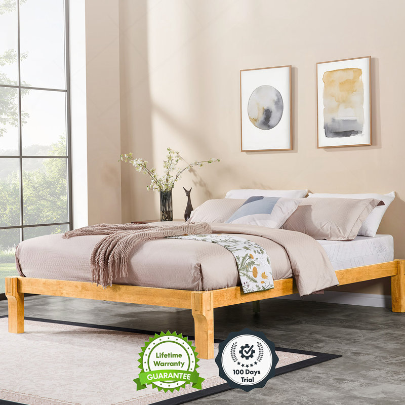 Lit réglable en bois massif, lit à menuiserie japonaise avec élévation de la tête, capacité de 1200 lb, design rustique et Mid-Century moderne, lit plateforme en bois d'hévéa