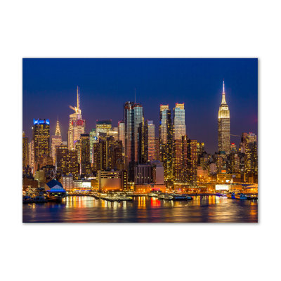 Manhattan By Night - Wrapped Canvas Print