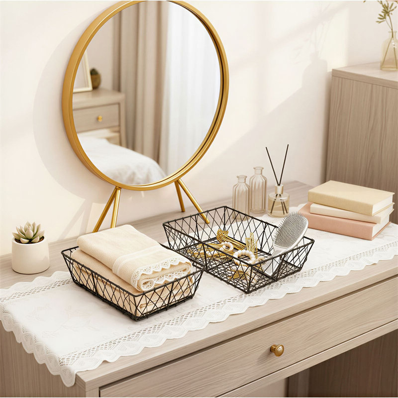 Rectangular Black Wire Serving Tray, Industrial Metal Storage Tray