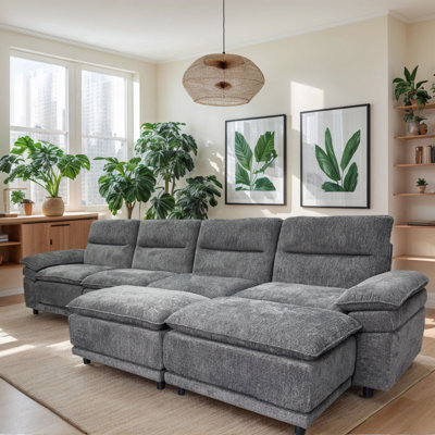 Grand canapé modulaire en forme de U de 141 po de largeur avec coussin à haut dossier, canapé modulaire rembourré à 6 places, canapé-lit avec méridienne pour salon, gris foncé