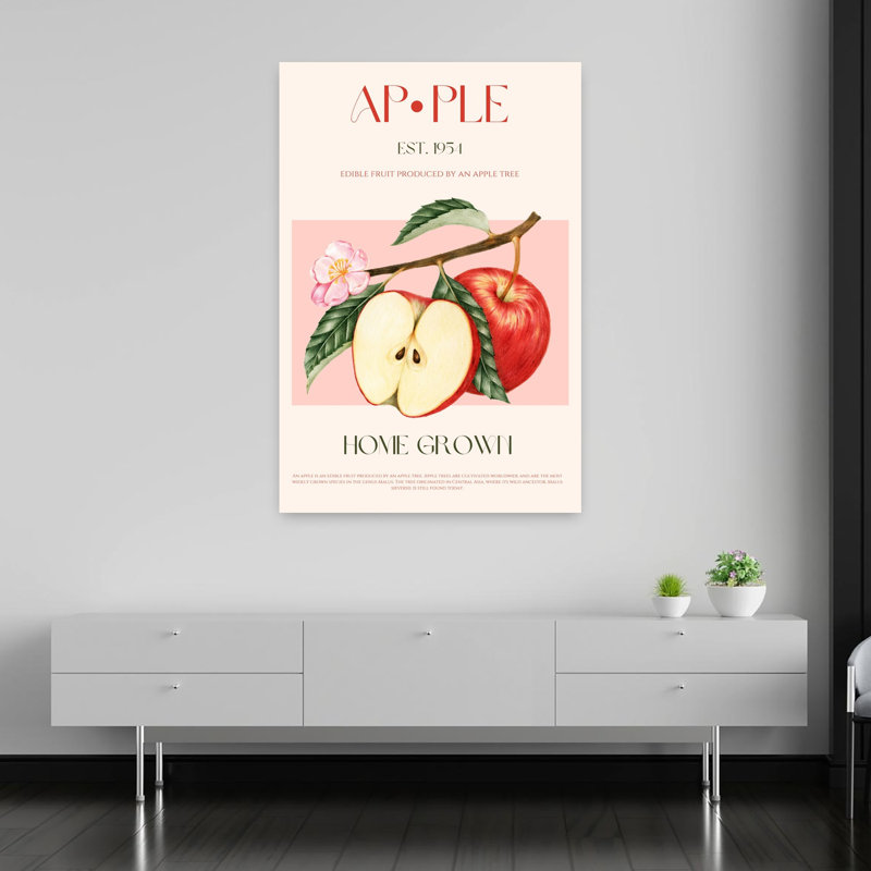 Art botanique abstrait avec pomme, H 60 po x l 40 po