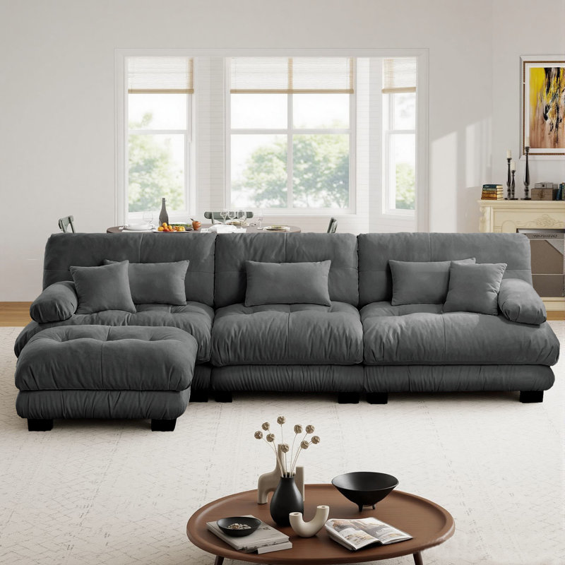 Canapé modulaire modulaire, ensemble de salon en forme de L de 133 pouces, canapé à trois places Comfort Cloud avec repose-pieds amovible, tissu chenille