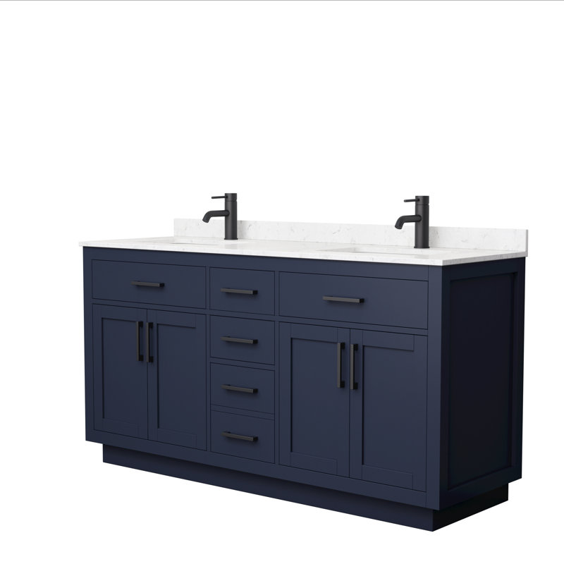 Beckett TK 72'' W Double Vanity, Brushed Nickel, Dark Blue, Carrara Cultured Marble