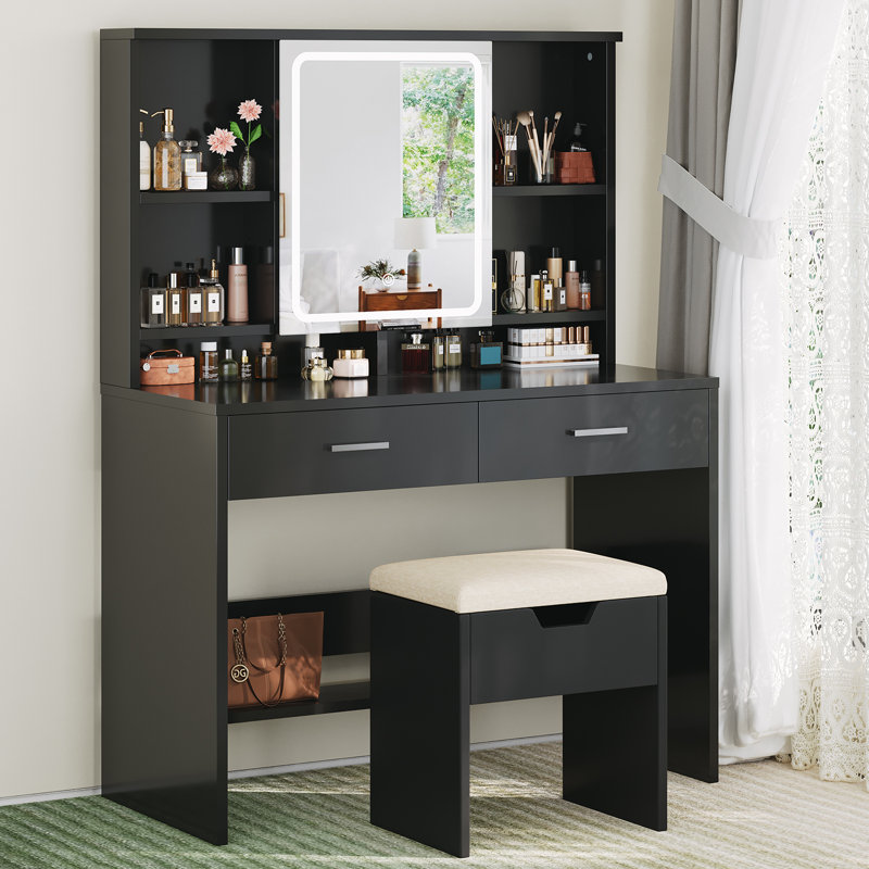 Dressing Table with Mirror, Black