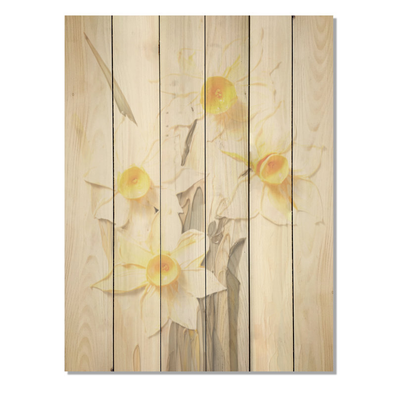 Minimalisme crème jonquilles - jonquilles en bois, art mural sur bois de pin naturel, H 20 po x l 10 po
