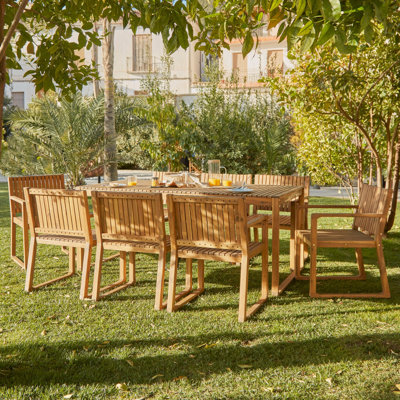 Lankin 8 - Person Wood Patio Dining Set with Rectangular Table