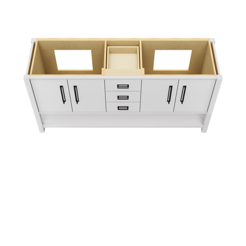 Meuble-lavabo double Kiawah, Blanc résistant, Noir mat, 72"