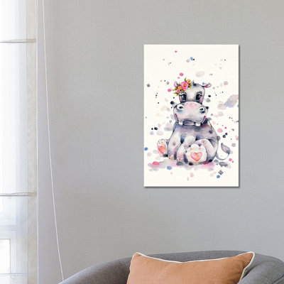 Sweet Hippo 1 Piece Wrapped Canvas Painting