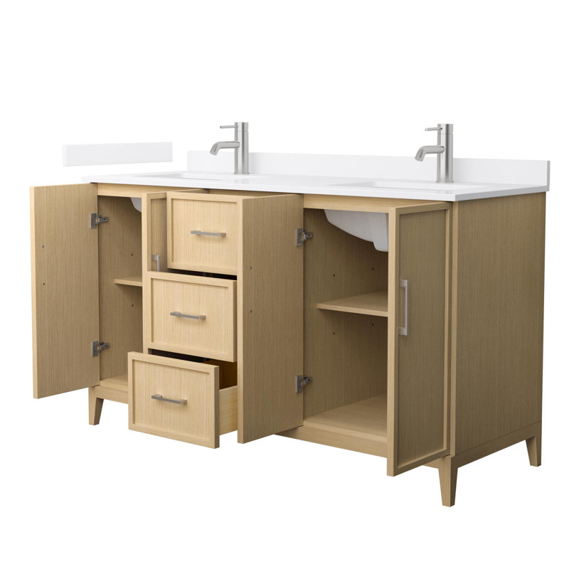 Elan 60'' Double Bathroom Vanity with Quartz Top, Tan, Single, Brushed Nickel