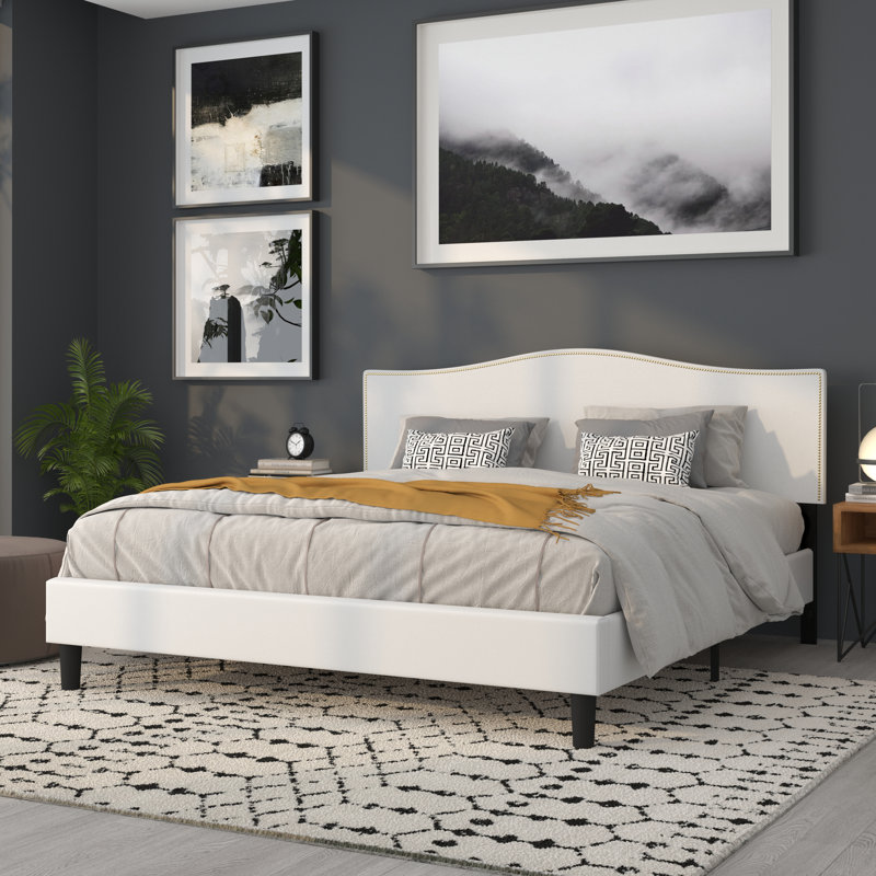 Fitzsimmons Arched Upholstered Headboard with Accent Nail Trim, Dark Brown, Full