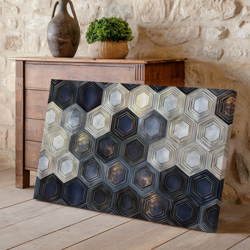Toile un motif géométrique moderne avec un arrangement complexe d'hexagones, art mural de tailles et d'orientations variées