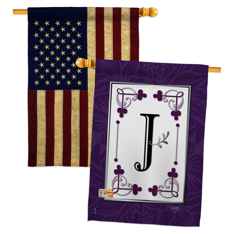 Ensemble de drapeaux de maison Classic N Initiale Simply Beauty Country Living Bannière de jardin 28 X 40 pouces, J