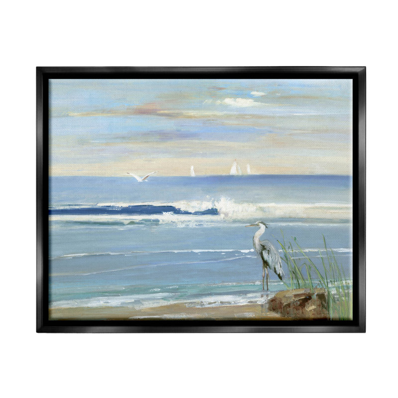 Héron éclaboussant les vagues de la plage, estampe numérique par Sally Swatland, H 25 po x l 31 po x P 1,7 po
