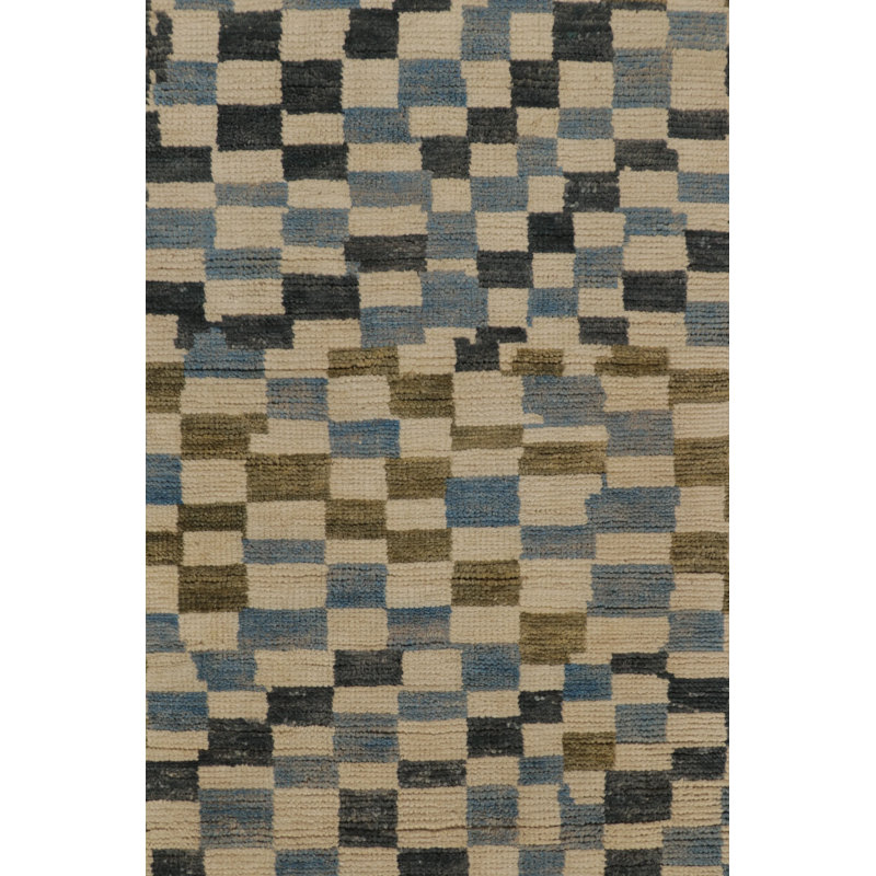 Moroccan Hand Knotted Abstract Area Rug, Runner 3' x 10'