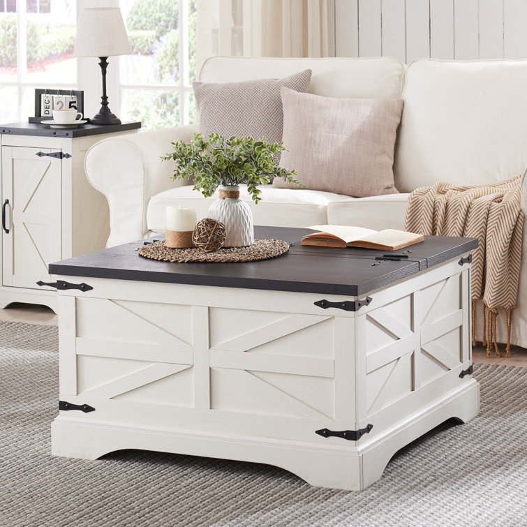 Remzo 31.5"W Square Farmhouse Coffee Table With Hinged Lift Top,Wood Center Table with Hidden Storage