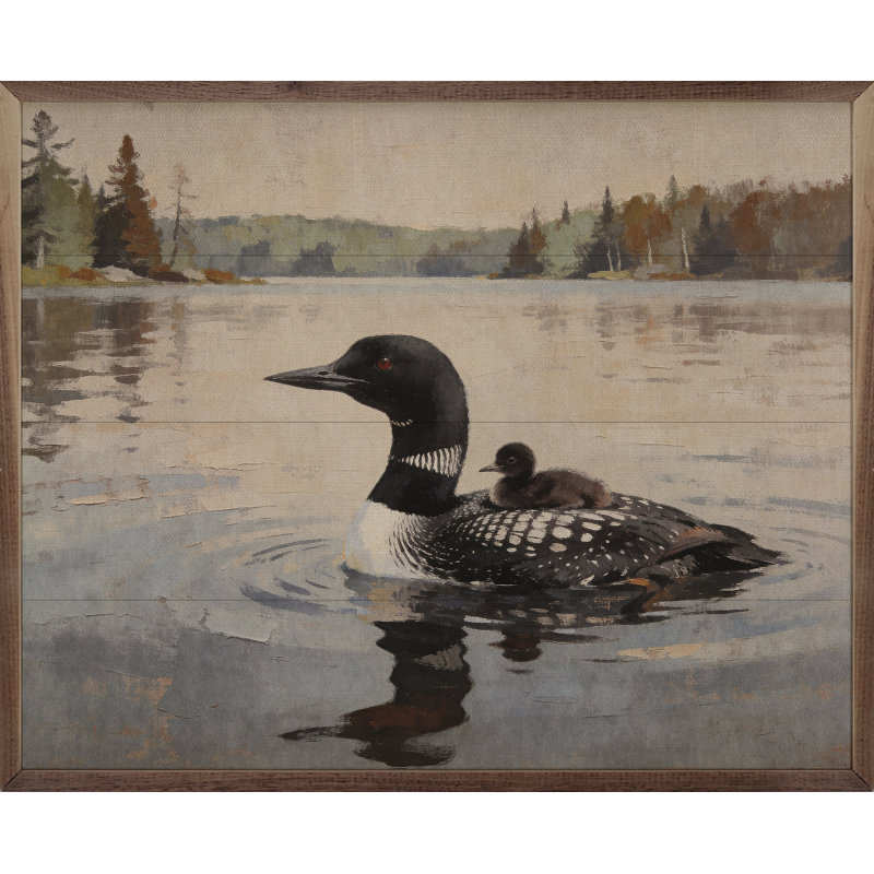 Loon And Baby On The Lake, H 32 po x l 40 po