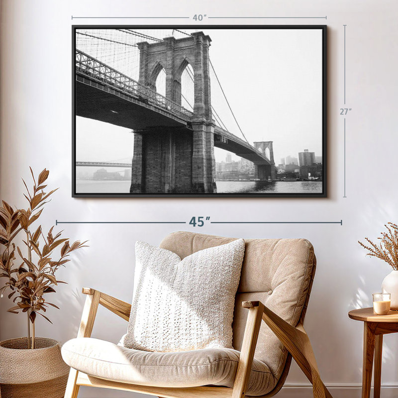 «Art mural monochromatique du pont de Brooklyn», H 27 po x l 40 po